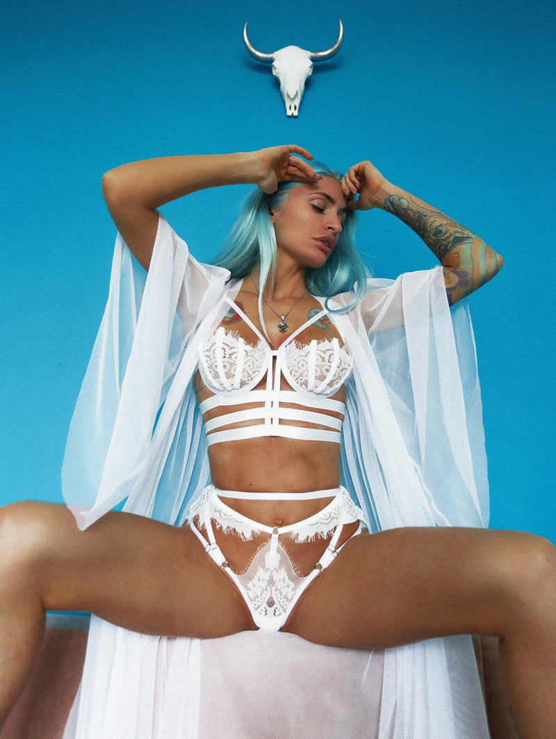 Sheer lingerie robe "White Queen"